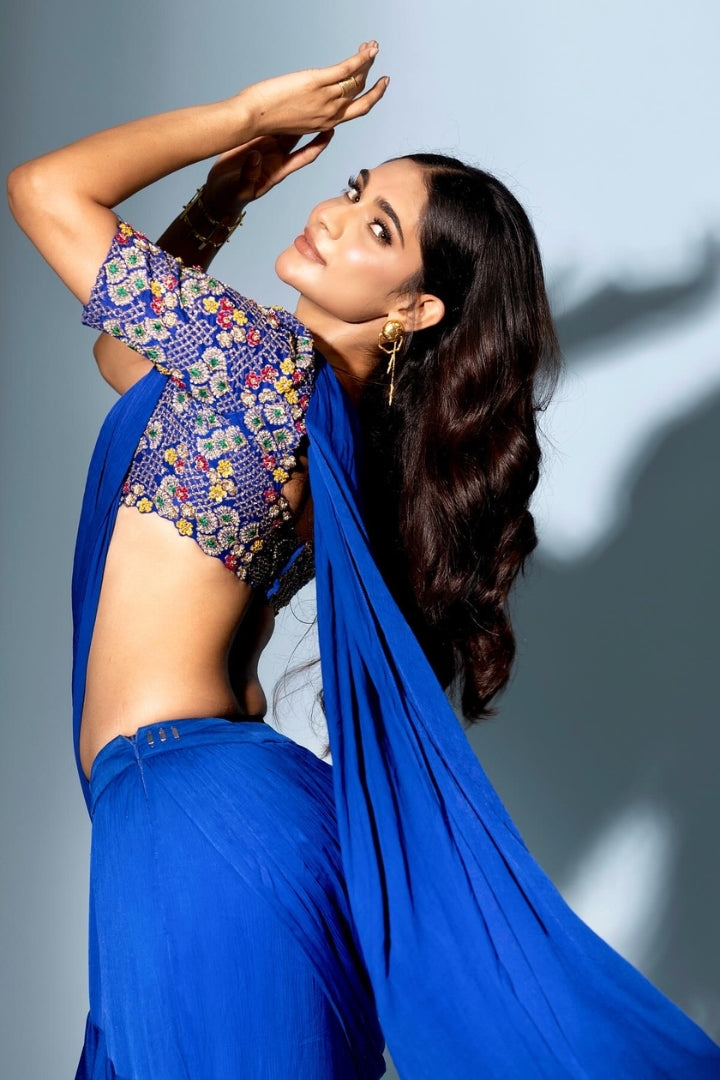 Likhita Yalamanchili In Kiara ruffled saree set
