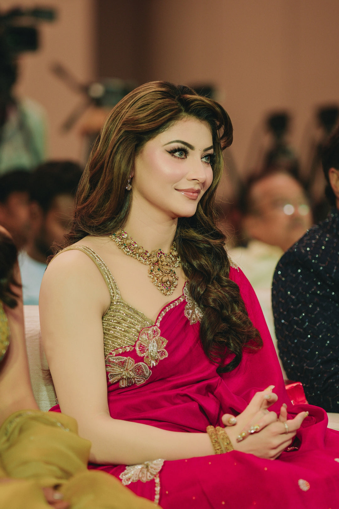 Urvashi Rautela in Red Manitha Saree Set