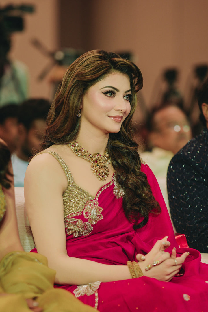 Urvashi Rautela in Red Manitha Saree Set