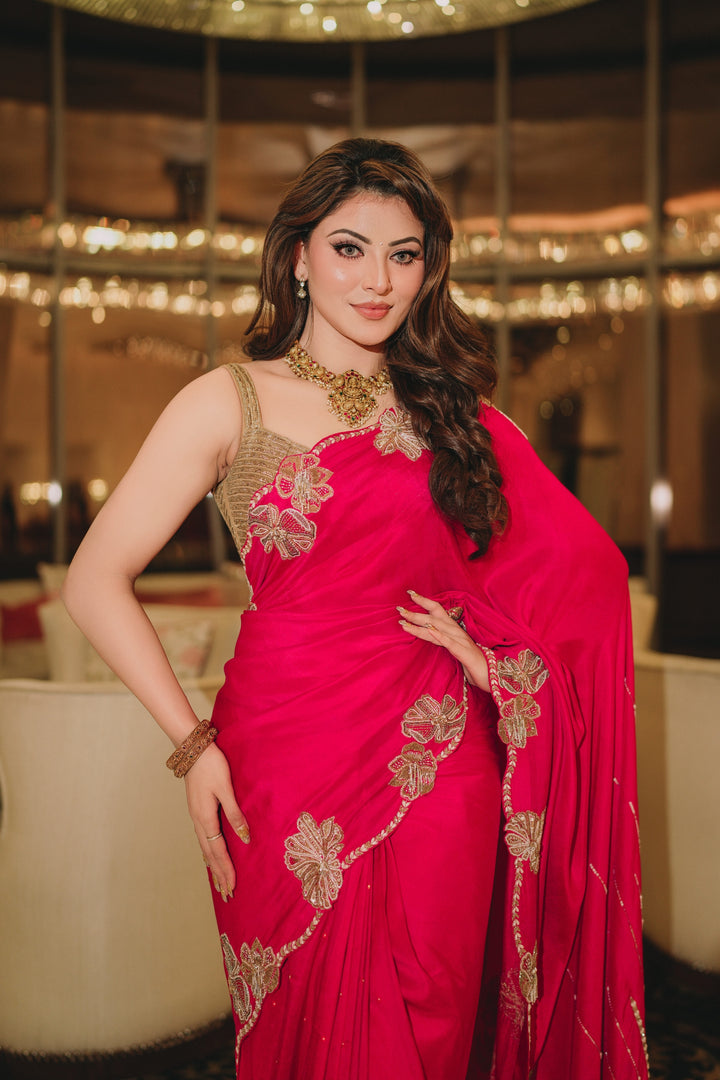 Urvashi Rautela in Red Manitha Saree Set