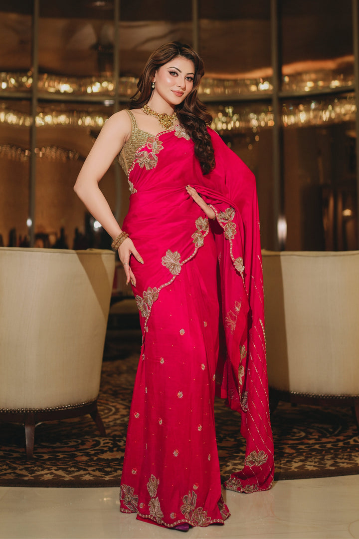 Urvashi Rautela in Red Manitha Saree Set