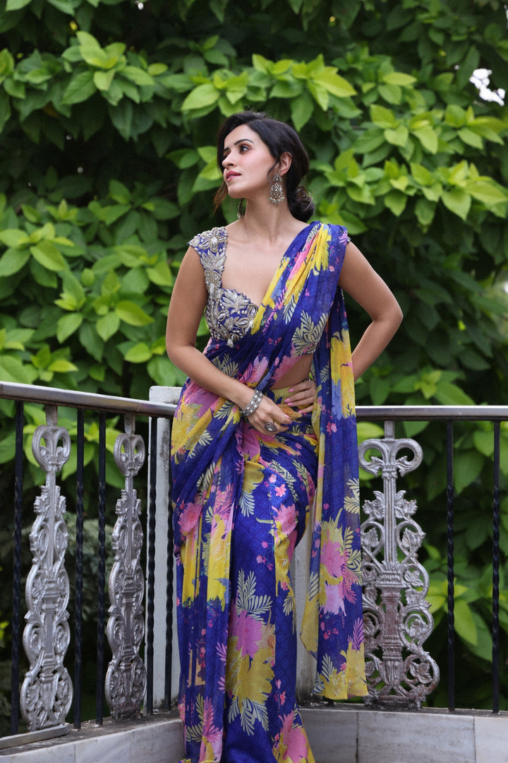 Anshu Ambani In Neela classic draped saree set