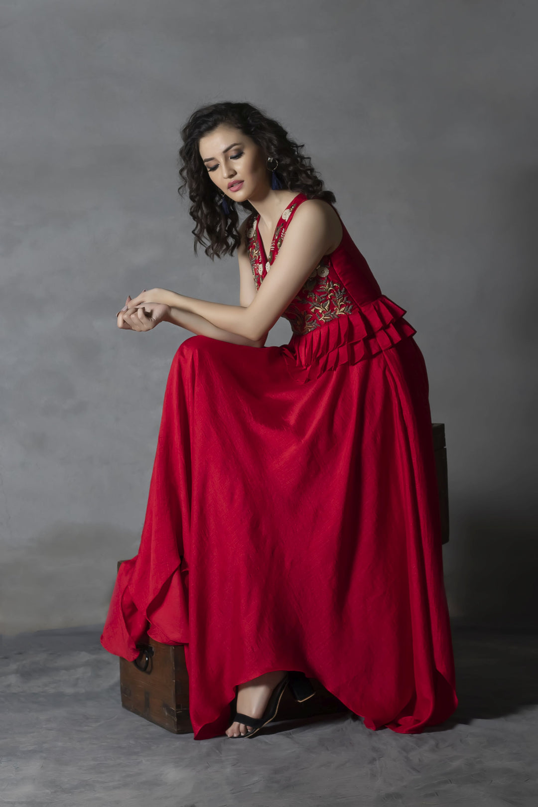 Laal Peplum Gown - anupellakuruofficial