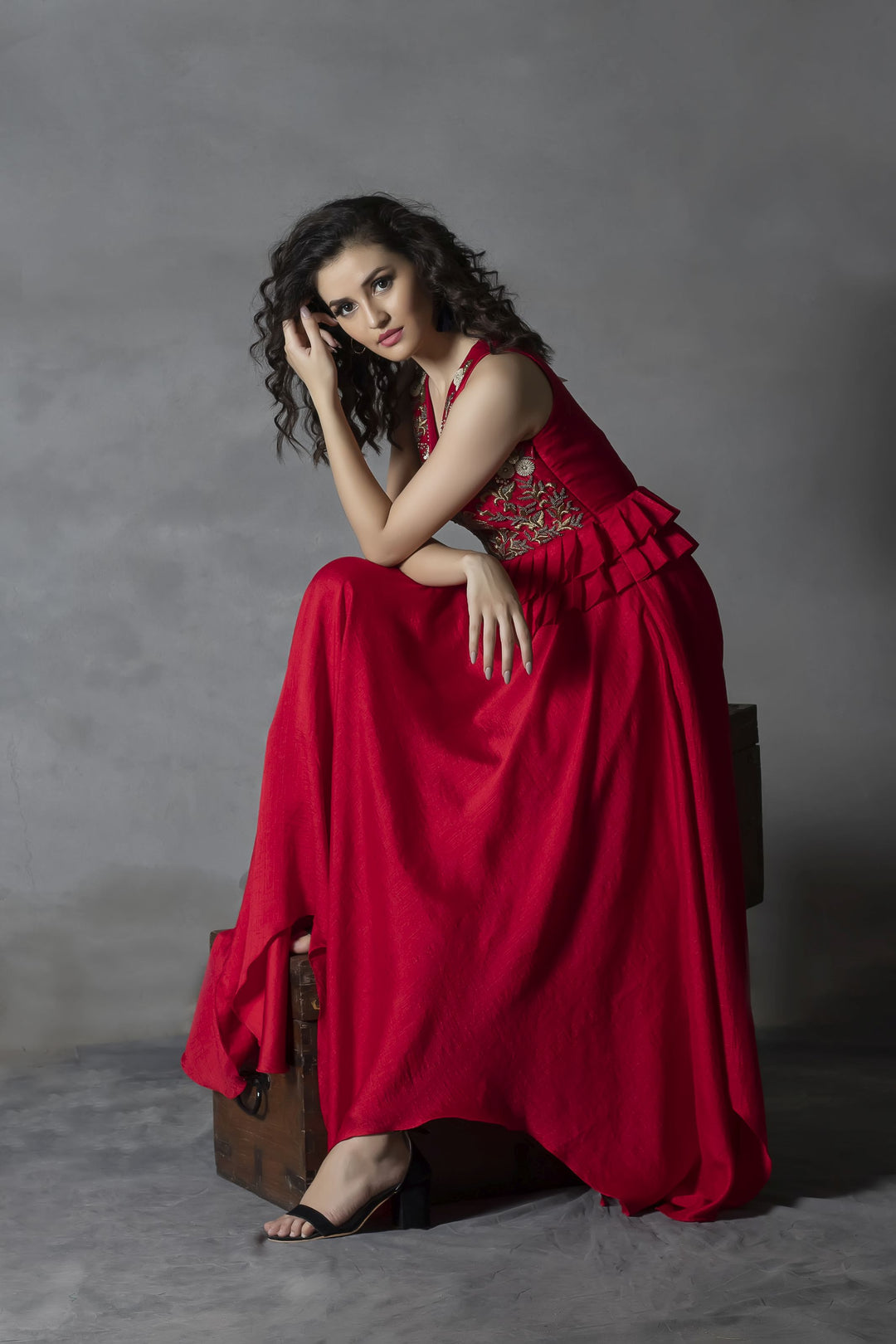 Laal Peplum Gown - anupellakuruofficial